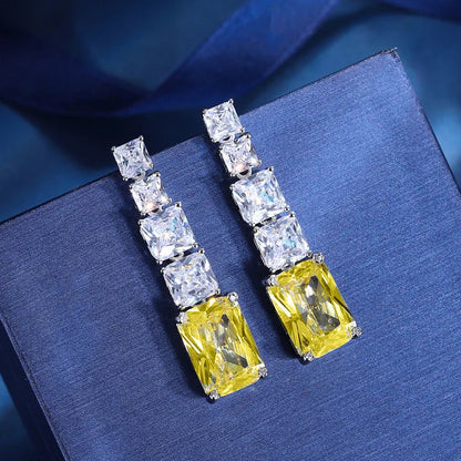 2026 Fashion Bright Yellow Crystal Earrings Female Engagement Party Jewelry Temperament Women Wedding Ceremony Accessories Good Vibrations