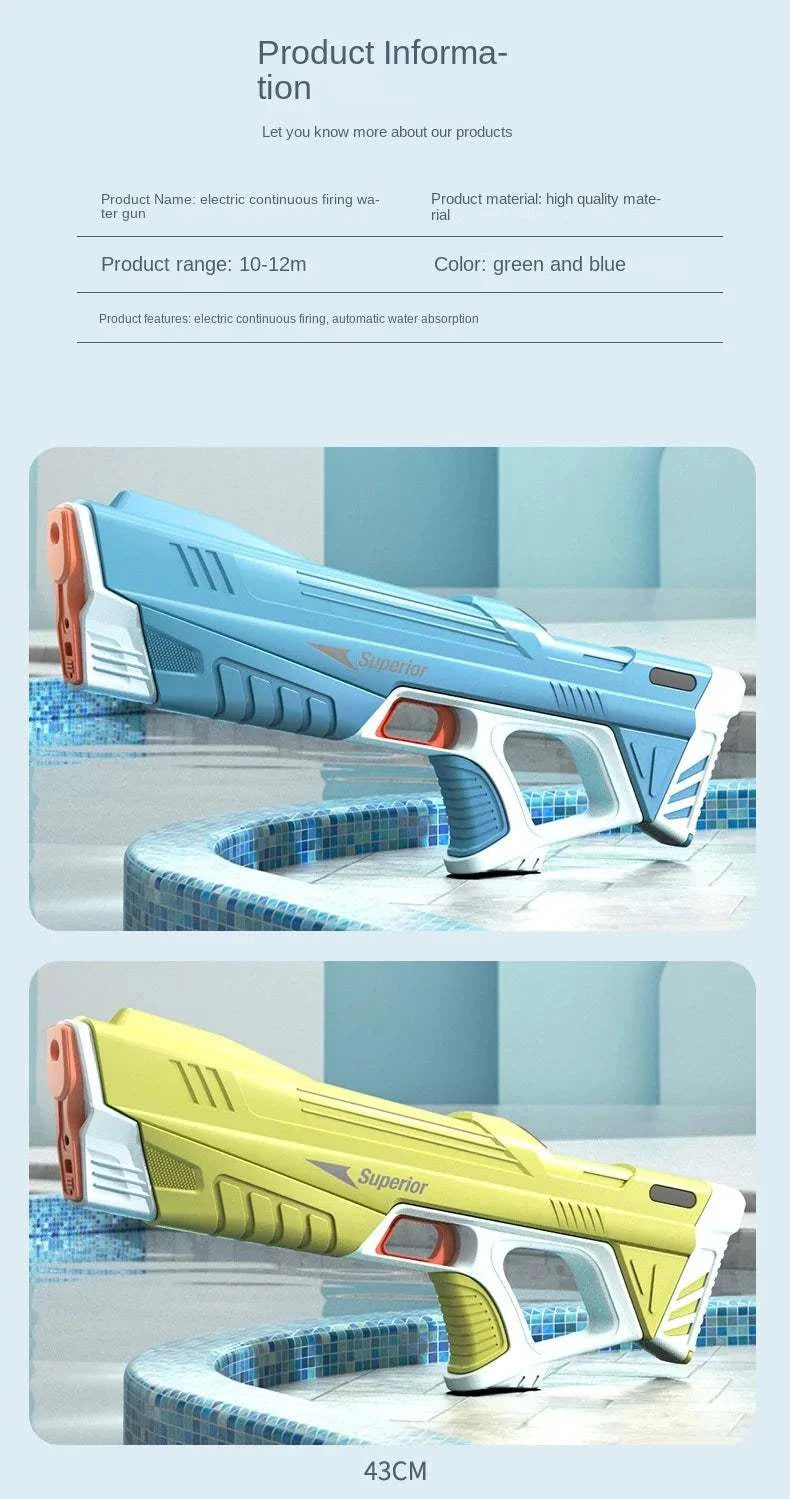 43cm Full Electric Automatic Water Storage Gun Toys Portable Children Summer Beach Outdoor Fight Fantasy Toys for Boys Kids Game Good Vibrations