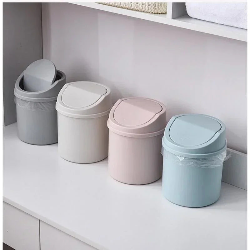 Mini Desktop Bin Small Trash Can Tube with Cover Bedroom Trash Can Garbage Can Clean Workspace Storage Box Home Desk Good Vibrations