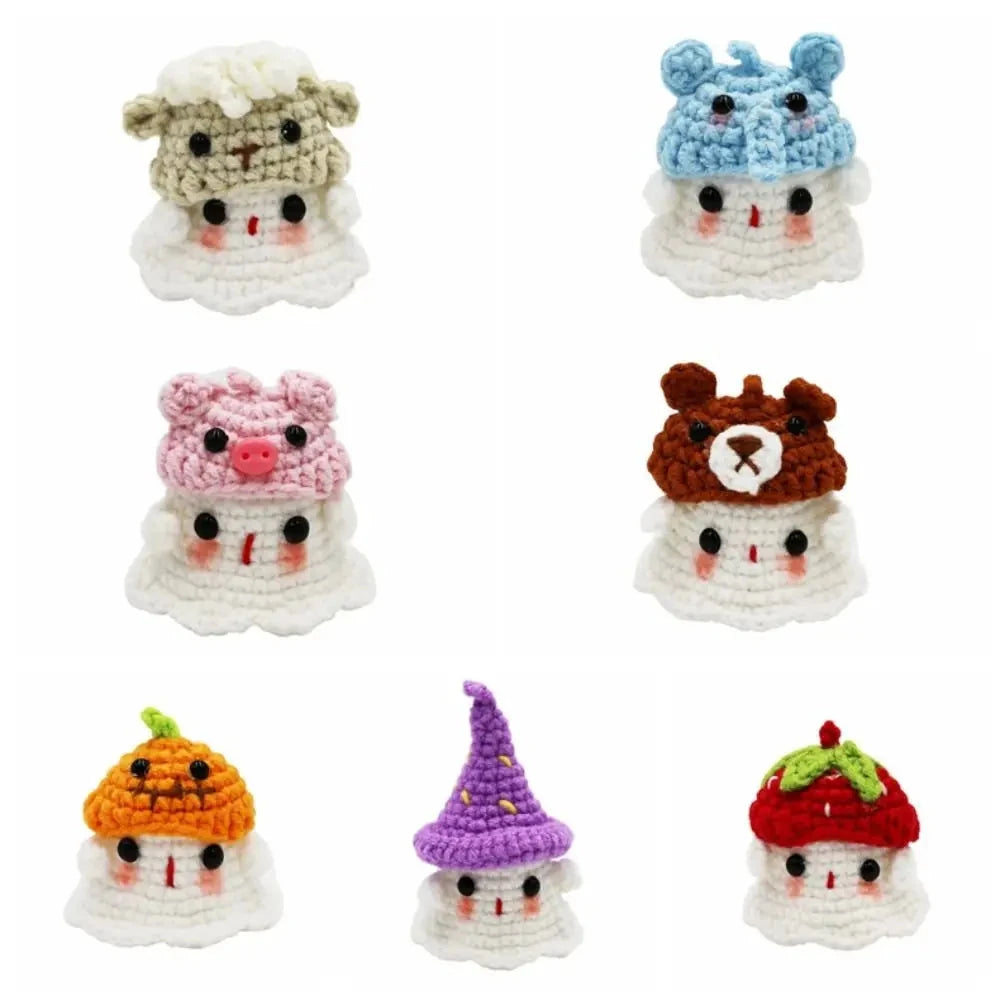 Handmade Knitting Ghost Keychain Creative Crochet Little Ghost Key Pendant Car Keyring Colorful Headwear Good Vibrations