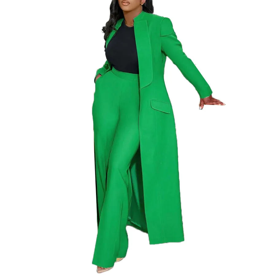 CM.YAYA Women's Set Full Sleeve X-Long Blazer Coat+ Long Pant Suit 2025 Spring Streetwear Two 2 Piece Set Africa OL Work Outfits Good Vibrations