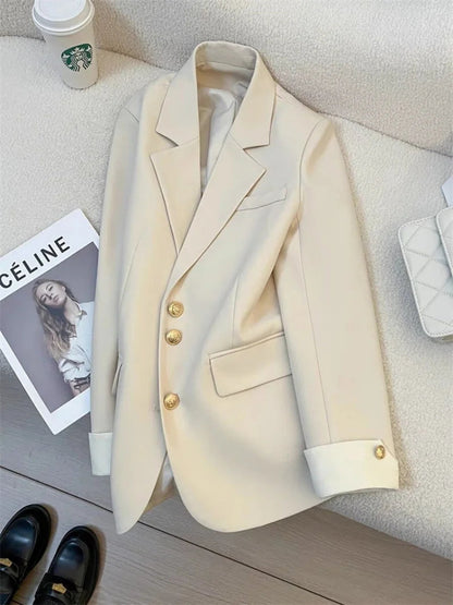Single Breasted Notched Blazer Jackets Fashion Women Solid Long Sleeve Office Lady Blazers Casual Spring Autumn Female Clothes Good Vibrations