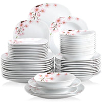 VEWEET ANNIE 48-Piece Porcelain Ceramic Tableware Dinner Plate Set with Bowl,Dessert Plate,Soup Plate,Dinner Plate for 12 Person Good Vibrations