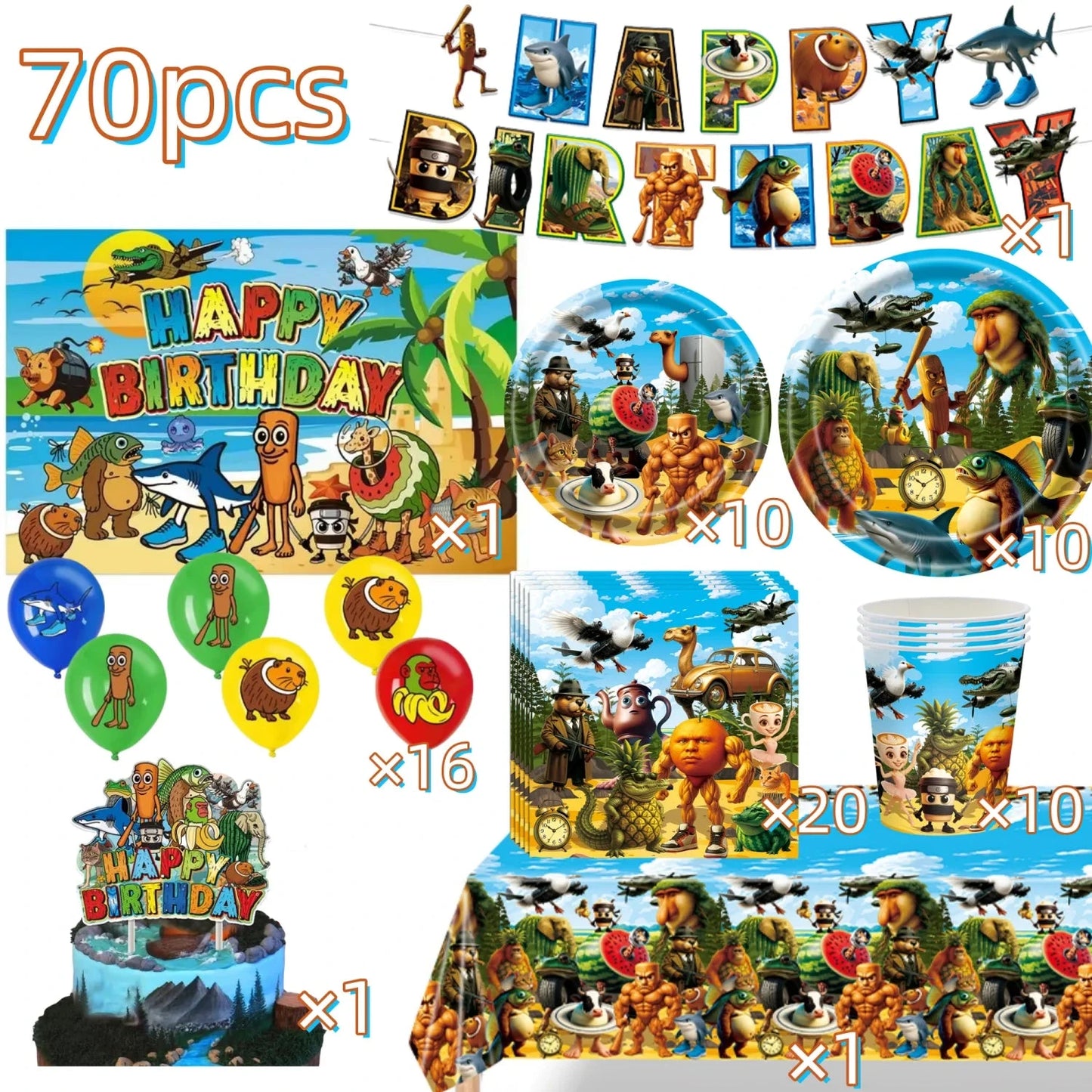 Italian Brainrot Birthday Party Decoration Tung Tung Sahur Tralalelo Tralala Tableware Balloon Cup Plate for Party Favor Supplie Good Vibrations