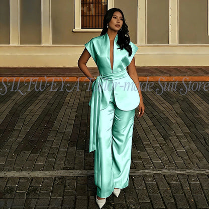 Modern Women Suits For Wedding Business Fashion 2 Pieces Sets Elegant Women's Sets Outfits Short Sleeves Jacket Pants Customized Good Vibrations