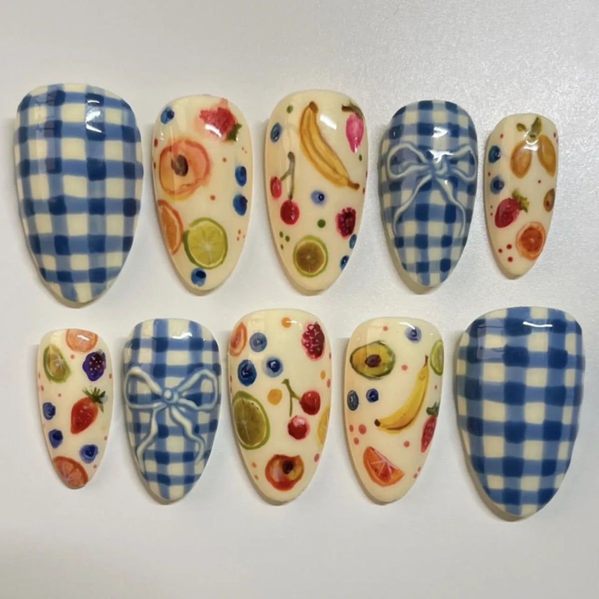 24pcs Cute Cartoon Fake Nail Tips Oil Painting Series Printed Almond Press On Nail Sweet Cool Charming False Nail For Spicy Girl Good Vibrations