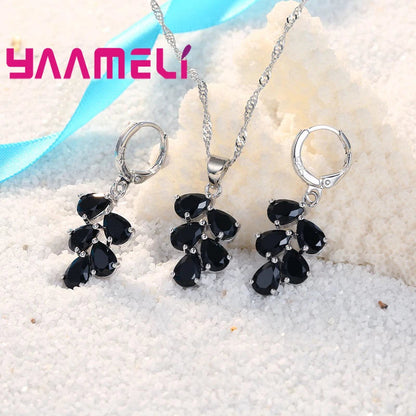 Anniversary Gift For Women Trendy 925 Sterling Silver Color Jewelry Sets Cubic Zirconia Pendants Necklaces Charm Hoop Earrings Good Vibrations Adult Super Store