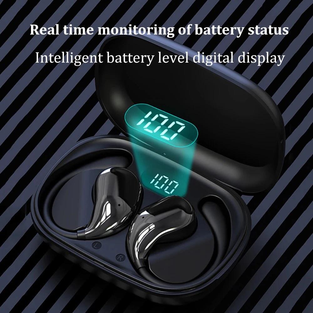 Bluetooth 5.4 Ear Hook Headphones TWS Wireless Earphones HiFi Stereo Waterproof Headsets LED Display Long Standby Touch Earbuds Good Vibrations