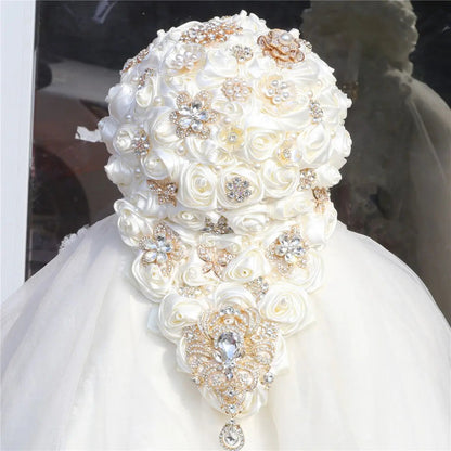 High quality Crystal Bride Waterfall Bouquet Bridesmaids Accessories Handmade Satin Rose Elegant Wedding Flowers Bridal Bouquet Good Vibrations
