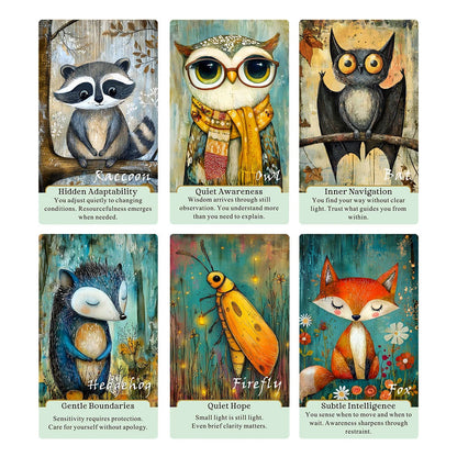 Animal Themed Oracle Card Deck, Quiet Companions Oracle Deck, 54 Cards, Personal Reading, Card Games, 12*7cm, 14+ Good Vibrations