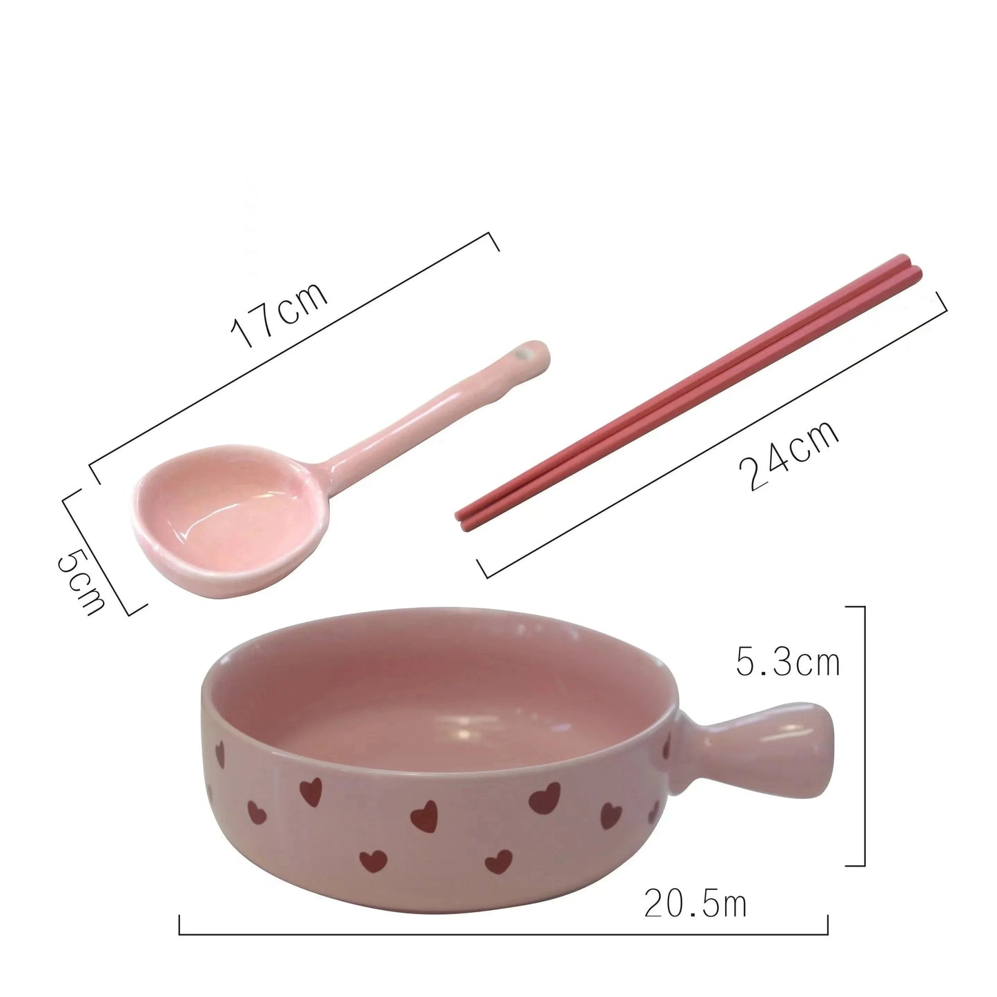 Pink Love Cutlery Set Rice Bowl Household Ceramic Double Ear Instant Noodle Soup Bowl Hand Paired Spoon Combination Noodle Bowl Good Vibrations