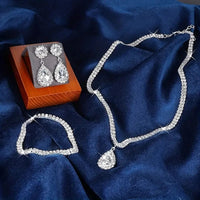 4 Pieces Luxurious Jewelry Set Exquisite Rhinestone Pendant Elegant Women's Crystal Silver Plated Necklace Earrings Bracelet Set Good Vibrations Adult Super Store