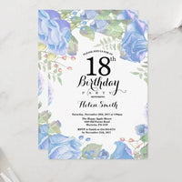 5/20/100pcs 18th birthday invitations, Watercolor Blue Floral birthday invitations 18, Sunflower Birthday Invitation Good Vibrations