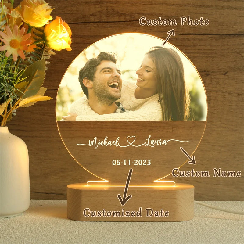 Custom Photo Wedding Acrylic Plaque LED Light Anniversary Gifts With LED Light Newly Engagement Frame Gift Personalized Photo Good Vibrations