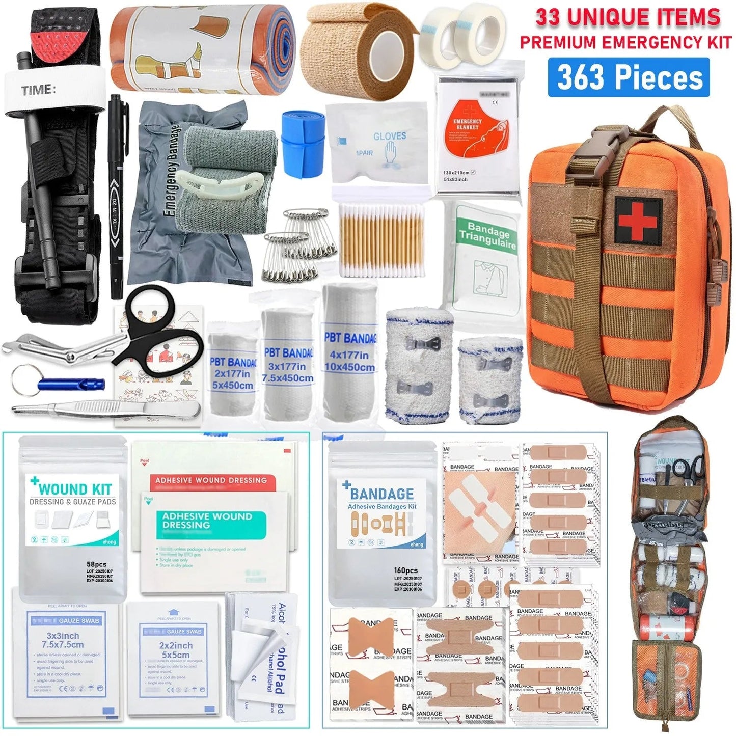 363pcs Survival Kits Camping Equipment Supplies Emergency, Portable Self-defense Gift For Camping, Outdoor First Aid Kit Mini Good Vibrations