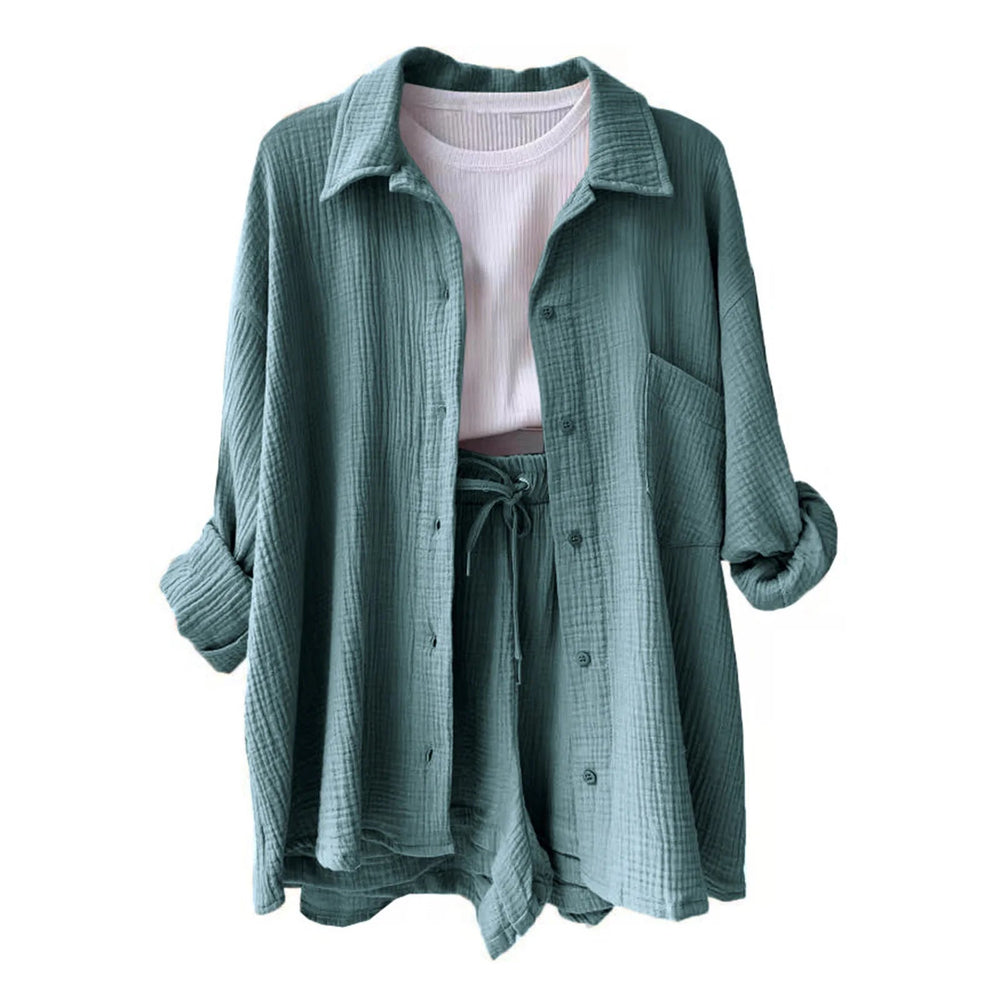 Women Summer Outfit Muslin Blouse Coat 2 Piece Clothing Women's Elegant Beach Holiday Women Set Female Coat Loose Suit Good Vibrations