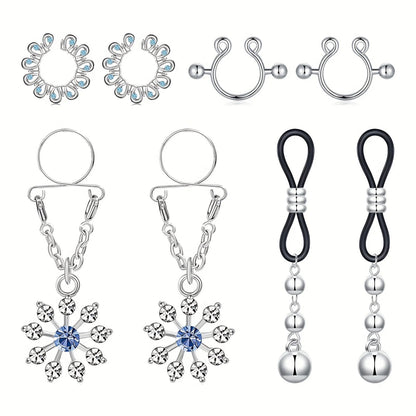 4 Pairs Non Piercing Fake Nipple Rings, Water Drop Heart Shaped Dangle Nipple Clips Good Vibrations Adult Super Store