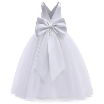 Girl Long White Bridesmaid Dresses For Wedding Prom Gown Big Bow Girls Party Dress Kids First Communiom Formal Evening Vestidos Good Vibrations