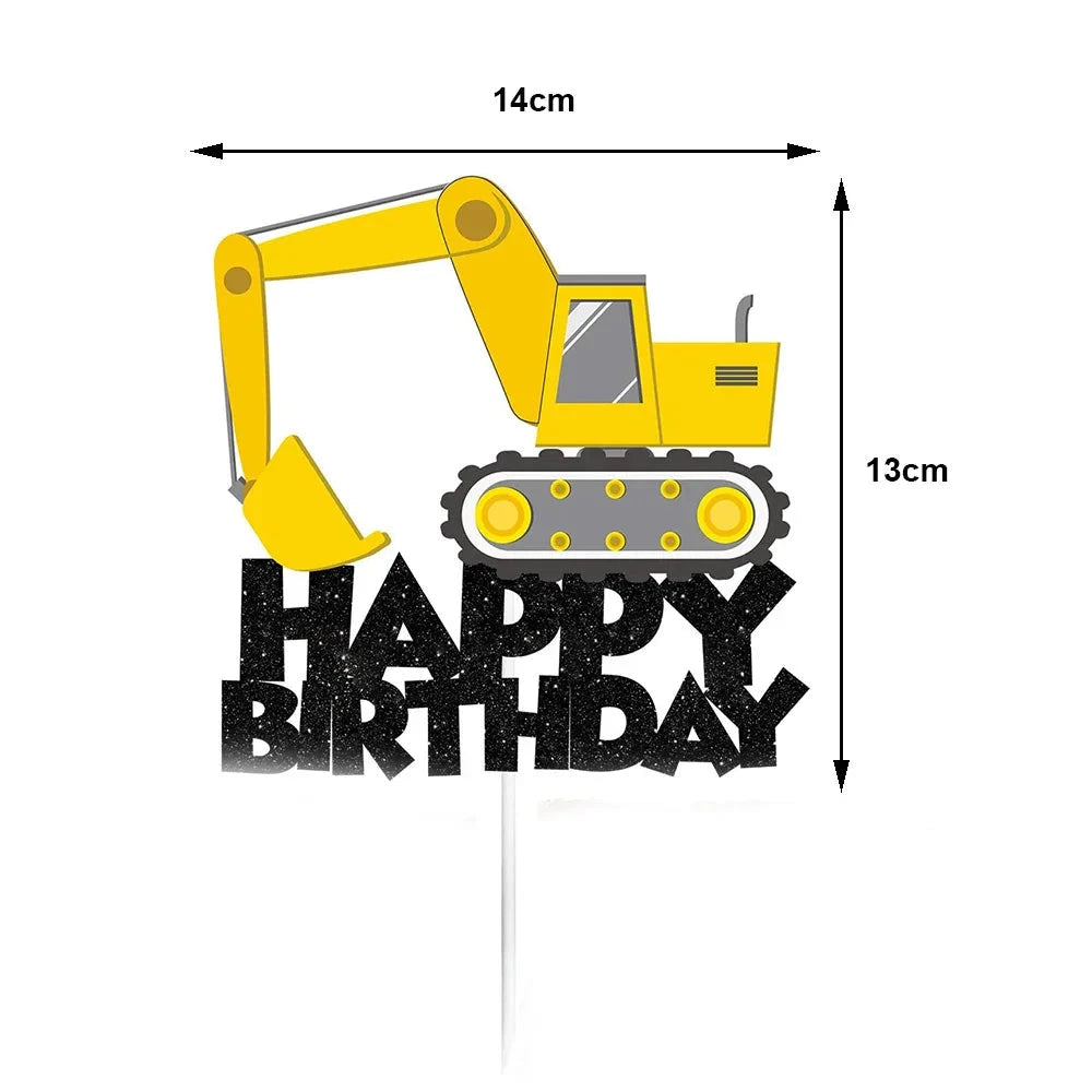 Construction Birthday Cake Decor Dump Truck Excavator Tractor Cupcake Toppers Kids Birthday Baby Shower Party Decors Supplies Good Vibrations
