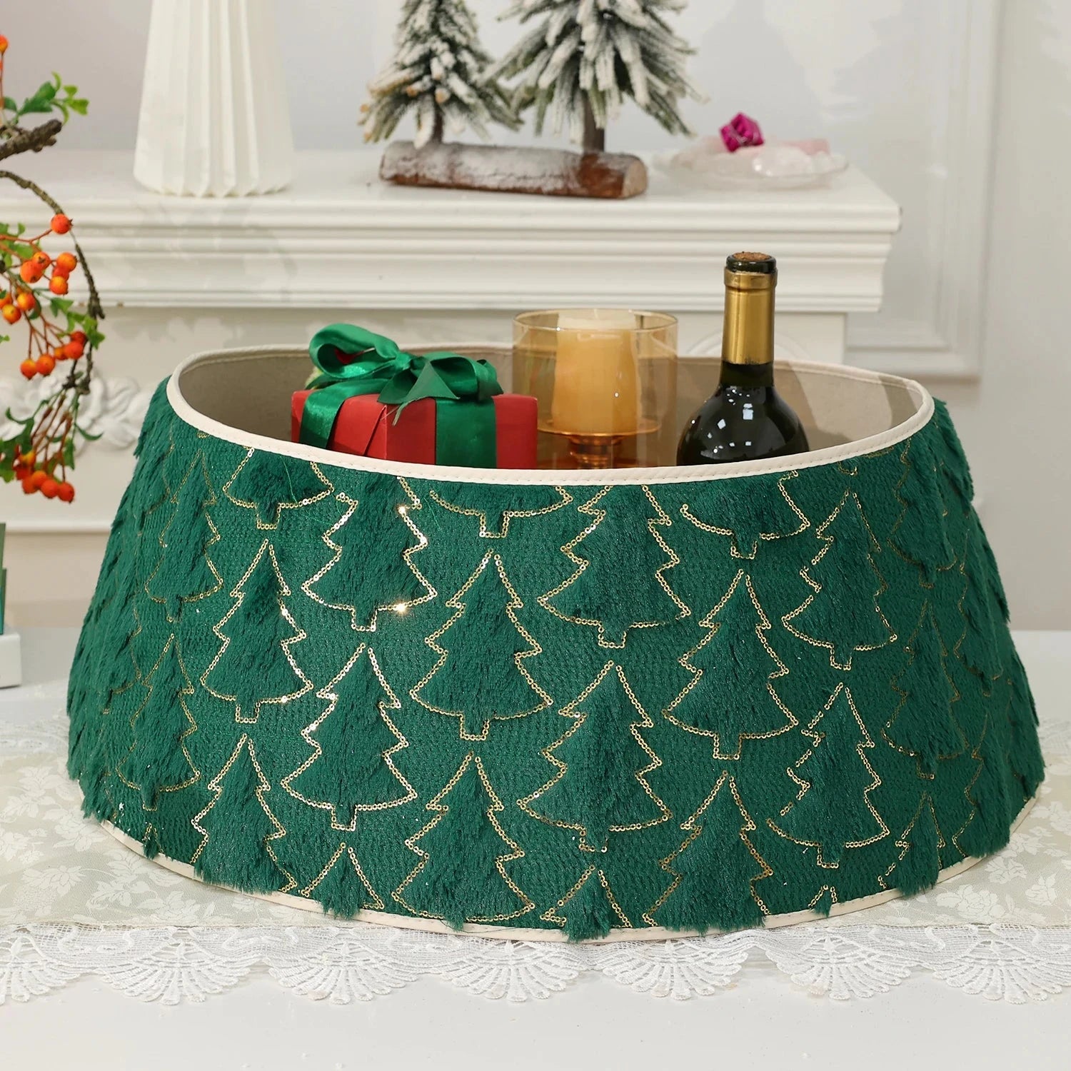 Christmas Tree Collar Red and Green Felt Decorations Tree Skirt Alternative Stereoscopic Tree Bottom Surrounder Party Display Good Vibrations