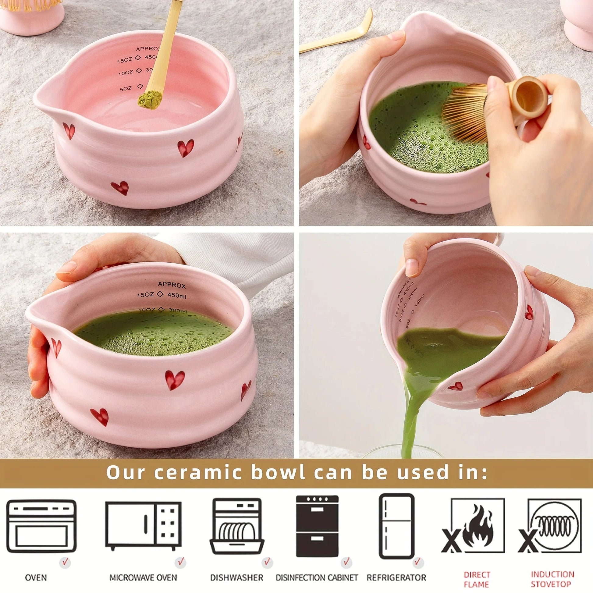 5pcs gift box set of matcha mixer (including gift card), pink heart-shaped Japanese matcha set, birthday and Thanksgiving gifts Good Vibrations