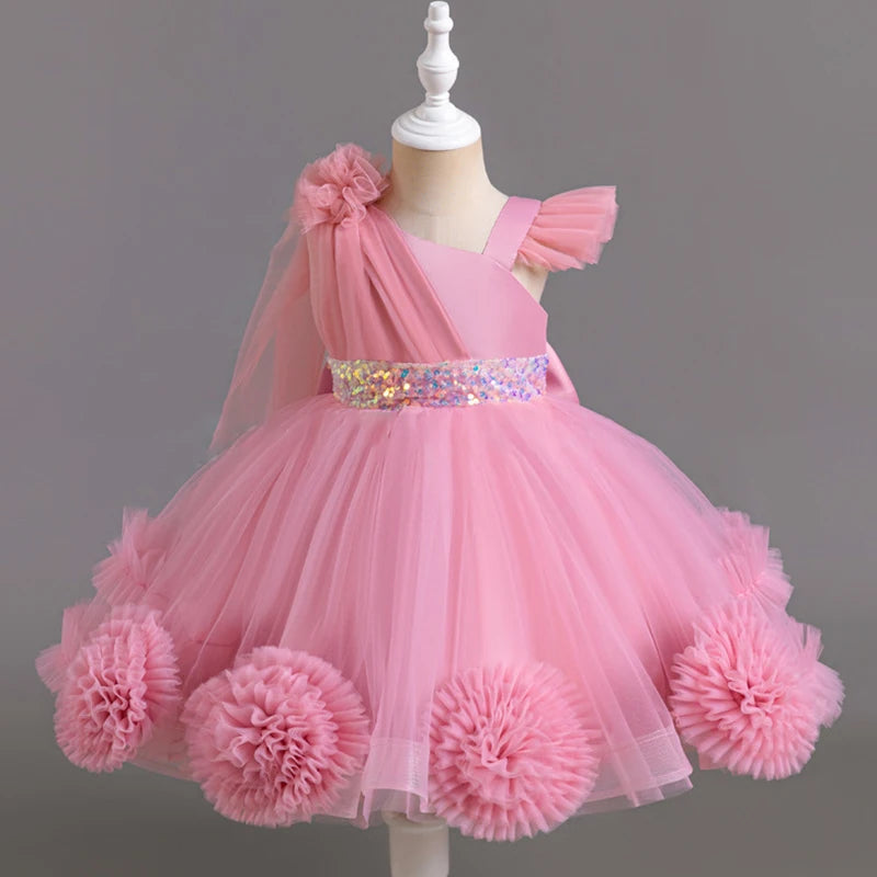 New Girl 2-8 Birthday Party Dress One Shoulder Chiffon Princess Dress Flower Girl Wedding Dress Attending Banquet Evening Dress Good Vibrations