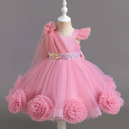 New Girl 2-8 Birthday Party Dress One Shoulder Chiffon Princess Dress Flower Girl Wedding Dress Attending Banquet Evening Dress Good Vibrations