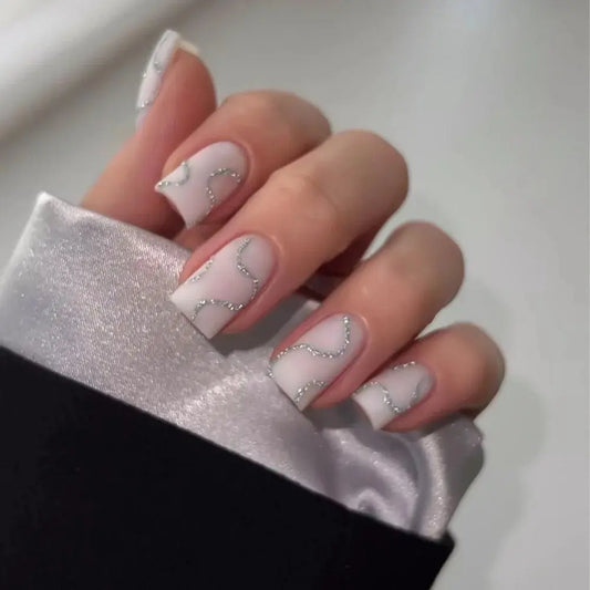 Waterproof Wearable Manicure French Fake Nails Square Head Full Cover Press on Nails False Nail Girl Good Vibrations