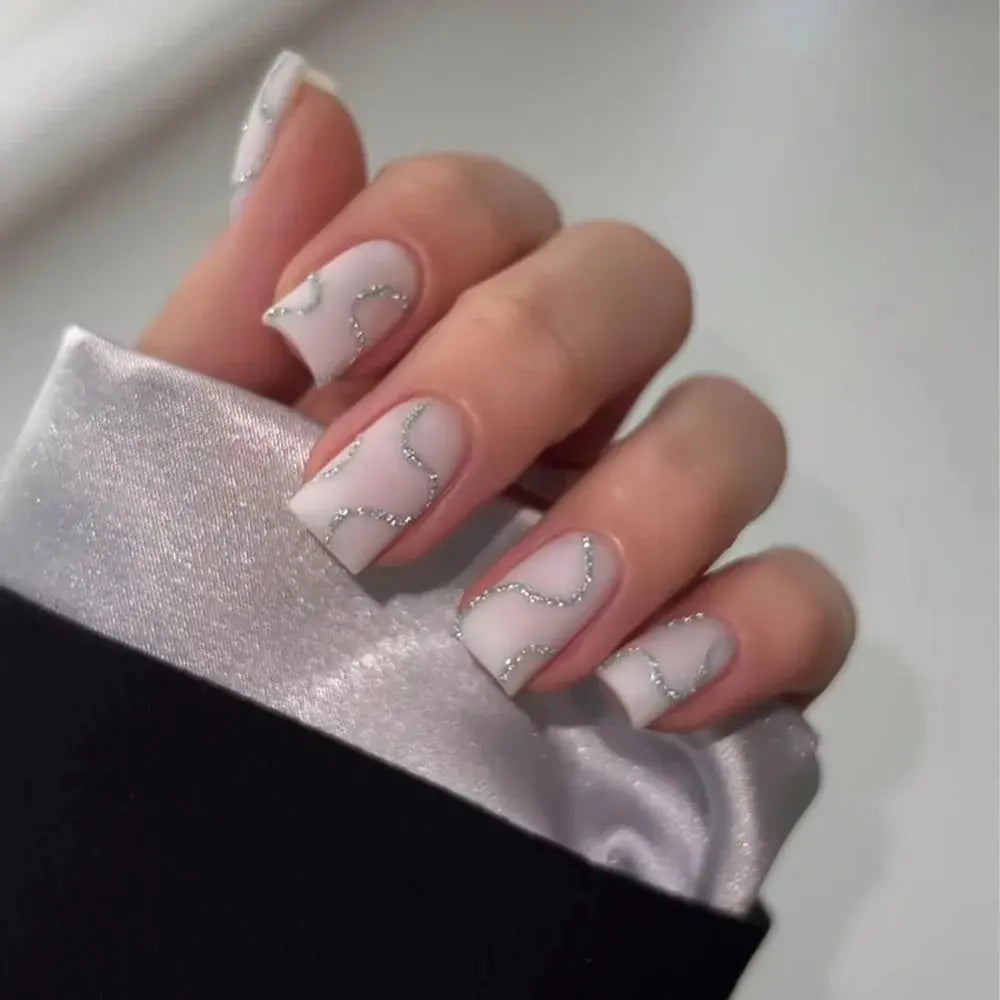 Waterproof Wearable Manicure French Fake Nails Square Head Full Cover Press on Nails False Nail Girl Good Vibrations