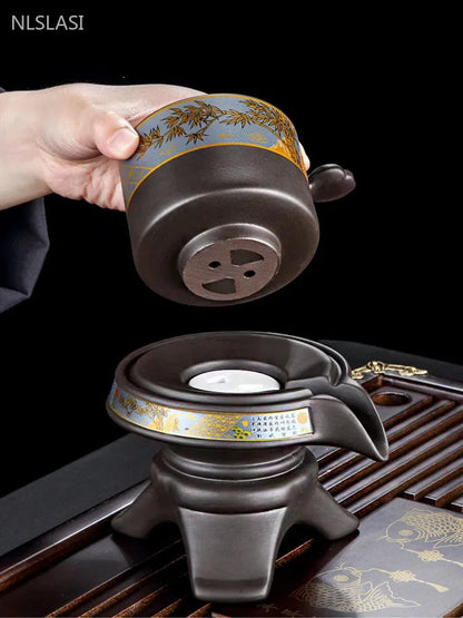 Chinese Purple Clay Tea Infuser Rotary Automatic Water Tea Set Beauty Teapot and Cup Set Traditional Zisha Tea Accessories Good Vibrations