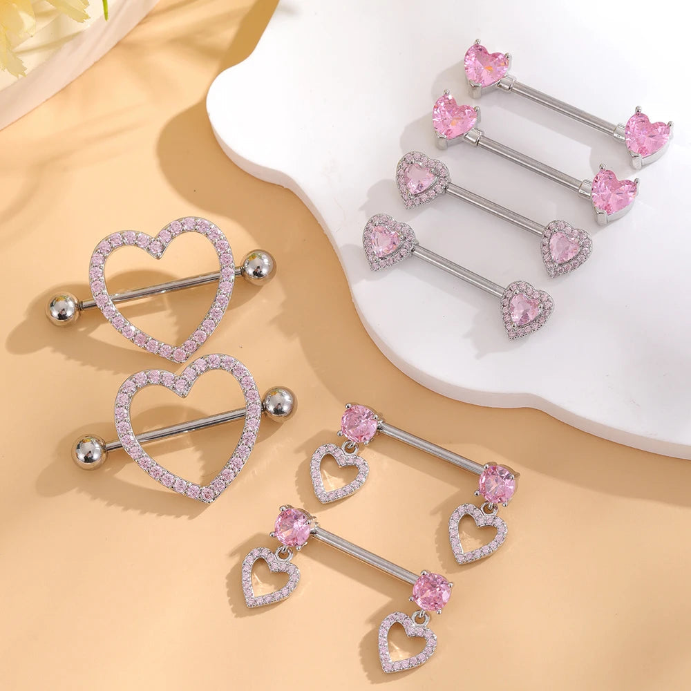 A Pair Cute Heart Dangled Nipple Piercings Barbell for Women Pink Color Moon Butterfly Shaped Sexy Nipple Rings Shield Bar Sets Good Vibrations Adult Super Store
