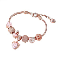 Chic Heart Flower Bead Charming Bracelet With Shiny Rhinestonw Pink Enamel Floral Swan Charms Casual Outings Jewelry Good Vibrations