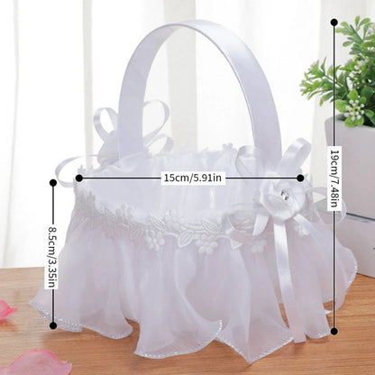 White Flower Girls Basket Simple Wedding Flower Basket  Bride Bridesmaid Hand Held Basket Wedding Ceremony Party Decorations Good Vibrations
