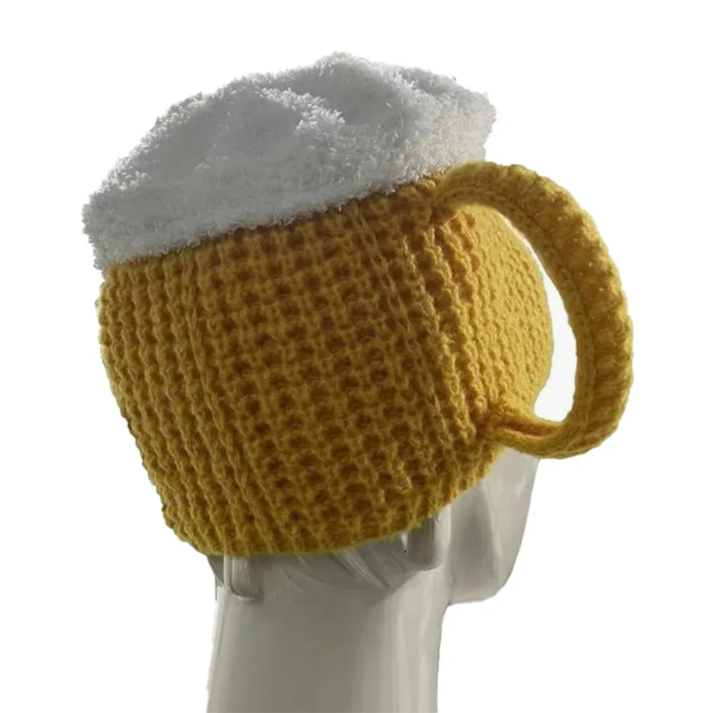 3D Beer Cup Hat Funny Creative Knitted Pullover Cap Autumn Winter Versatile Unisex Warm Hairline Cap Beer Lovers' Year Presents Good Vibrations