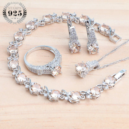 925 Sterling Silver Jewelry Sets For Women Wedding Jewelry Ladies Purple Zircon Earrings Bracelets Set Rings Pendant Necklace Good Vibrations Adult Super Store