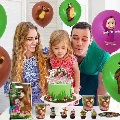Girl and the Bear Birthday Decorations Disposable Tableware Tablecloth Cup Plate Napkin Balloons Baby Shower kids Party Favors Good Vibrations