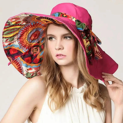 Sun Hats for Women Summer Large Beach Hat Flower Printed Wide Brim Bob Chapeu Panama Feminino Good Vibrations
