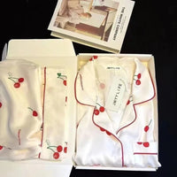 2023 Spring Autumn New Ice Silk 2 Pieces Pajamas for Women Fashion Cardigan Women's Pajamas Sweet Printing Loungewear Women Set Good Vibrations