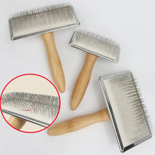 Dog Comb Solid Wood Dog Brush Pet Hair Remover Massage Cat Brush Pet Grooming Stainless Steel Combs for Cats Hair Knot Opening Good Vibrations