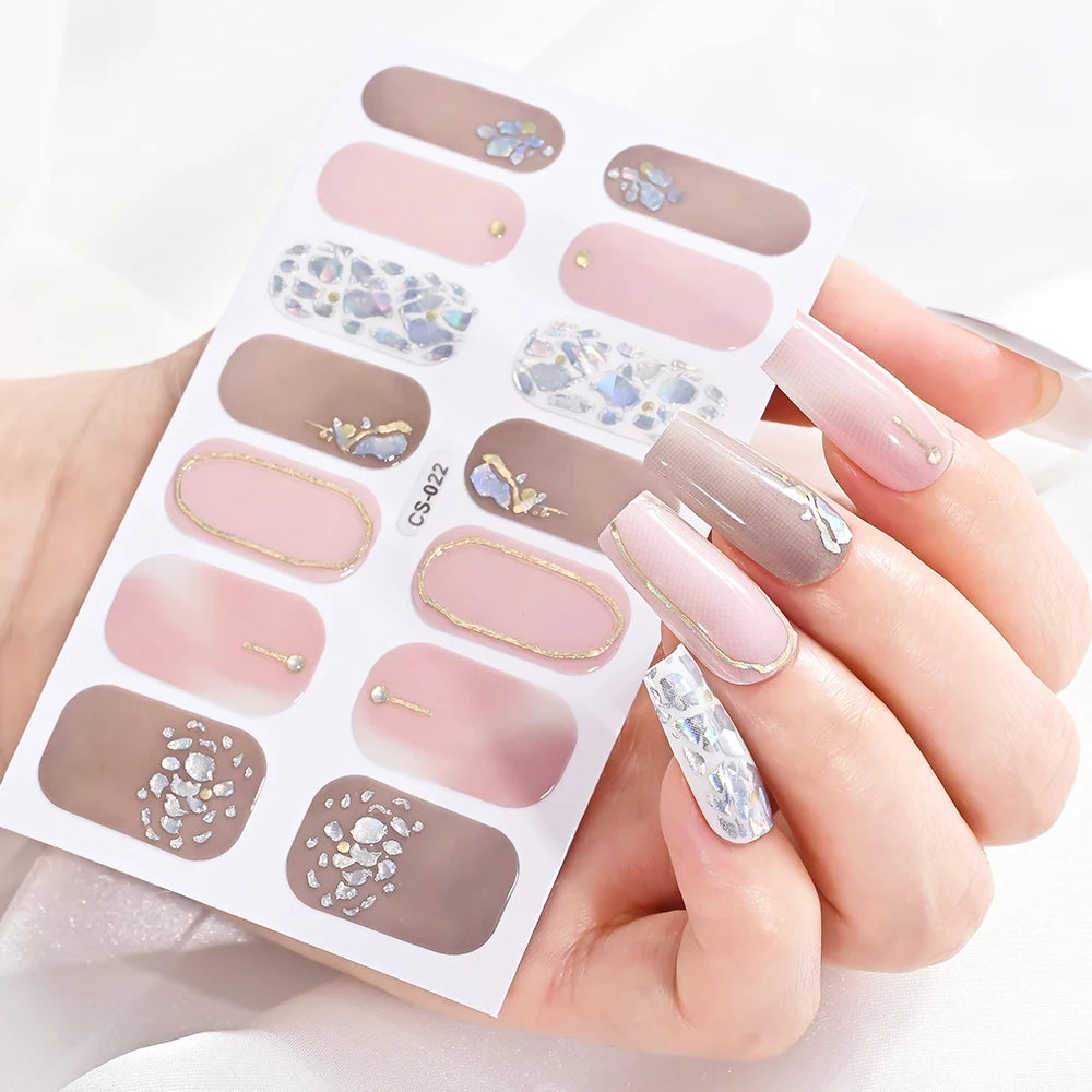 14Tip/Sheet Abalone Slice Nail Wrap Decals Baking Free Self Adhesive Nail Polish Sticker Long-Lasting Marble Gradient Nail Strip Good Vibrations