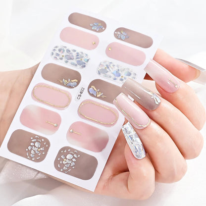 14Tip/Sheet Abalone Slice Nail Wrap Decals Baking Free Self Adhesive Nail Polish Sticker Long-Lasting Marble Gradient Nail Strip Good Vibrations