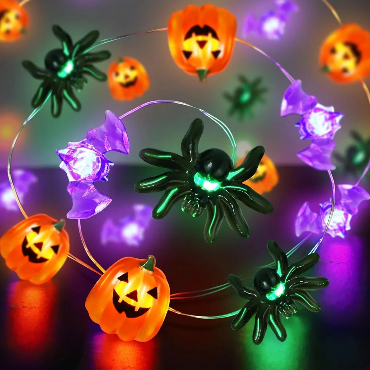 1pc LED Halloween Pumpkin Spider Bat String Light Battery Operated Waterproof Indoor And Outdoor Spooky Atmosphere Hanging Decor Good Vibrations