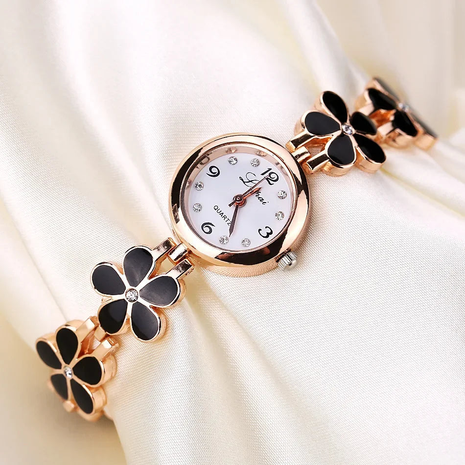 Fashion Small Watches Women 2023 Luxury Rhinestone Flower Bracelet Stainless Steel Watchband Dress Female Clock relogio feminino Good Vibrations