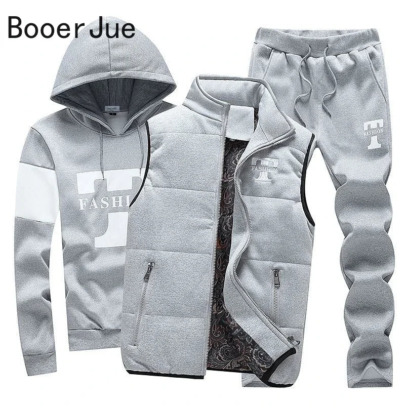 3 Pieces Set Hoodies+Vest+Pants Casual Men's Track Suit Clothing Coats Winter Thick Warm Tracksuit for Men Printed Mens Set Vest Good Vibrations