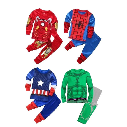 Marvel The Avengers Captain America Spiderman Children's Spring and Autumn Long Sleeve Suit Iron Man Hulk Pajamas Home Clothing Good Vibrations