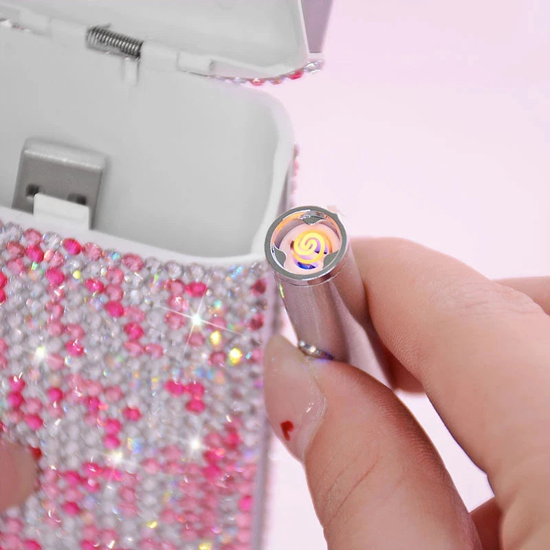Luxury Rhinestone Cigarette Box with USB Charging Lighter Windproof Portable Smoking Accessories Fashionable Women's Gift Good Vibrations Adult Super Store