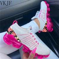 2024 New Sneakers Women Spring Fashion Knitted Fabric Floral Lace Up Ladies Casual Shoes Larged-Size Flats Running Sport Shoes Good Vibrations