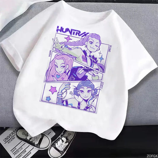 Demon Hunters T Shirt Kids Cartoon Anime Meme Print Clothes Round Neck Basic Boys Tops Casual Shirts Good Vibrations