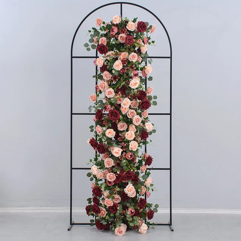 Uflower Red Rose Green Leaf Artificial Flowers Row Arrangement Wedding Table Center Flower ball Event Party Backdrop Decor Props Good Vibrations