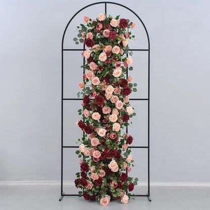 Uflower Red Rose Green Leaf Artificial Flowers Row Arrangement Wedding Table Center Flower ball Event Party Backdrop Decor Props Good Vibrations
